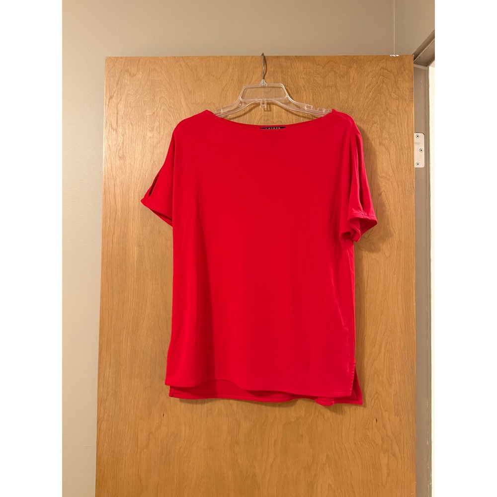 Lauren Ralph Lauren Boat Neck Top Womens Size M Red Short Sleeve Viscose